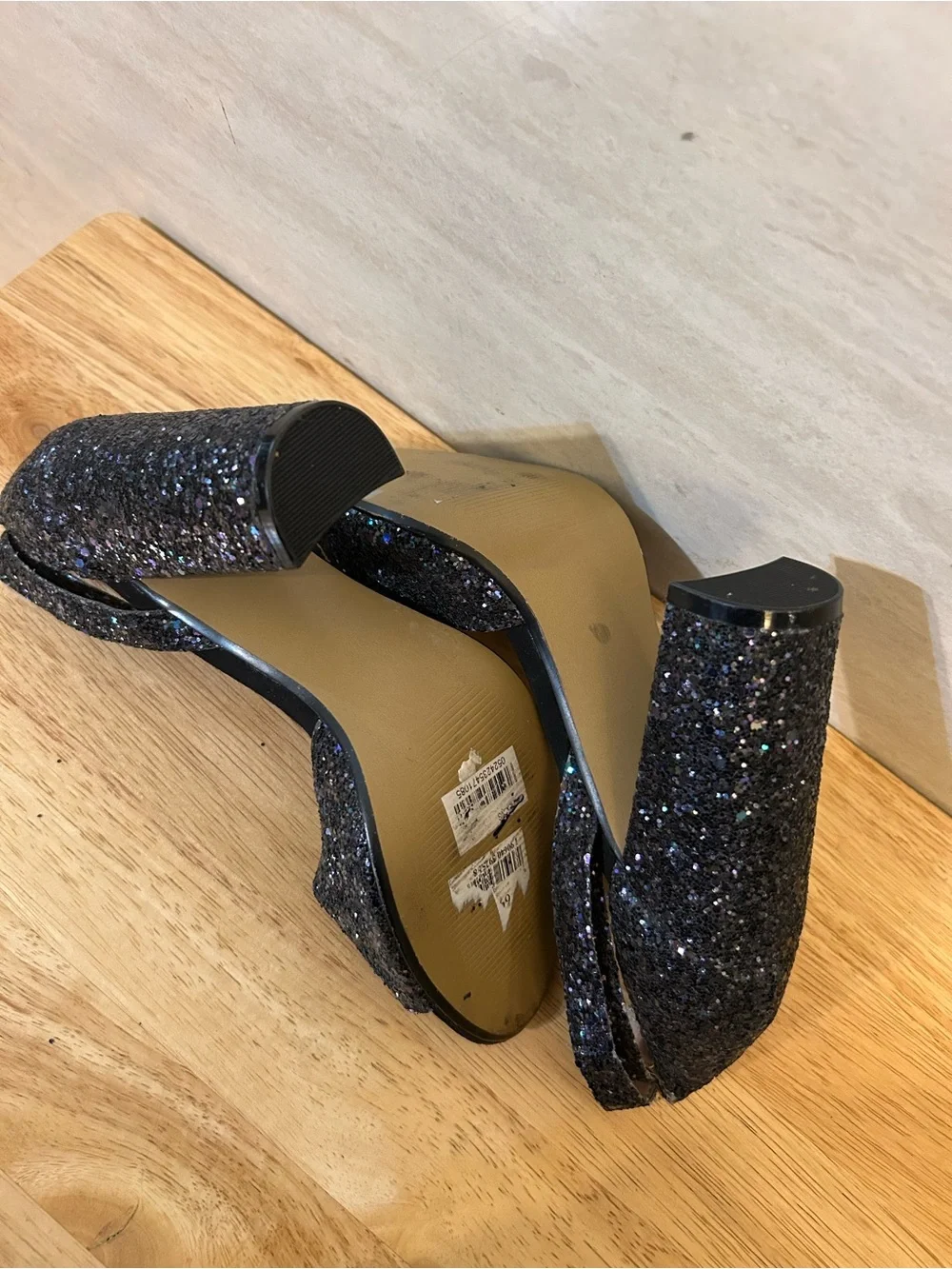 Betsey Johnson Glissten Black Glitter Ankle Strap Sandals.